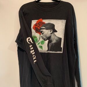 Black Long Sleeve Shirt with Graphic and Red Rose